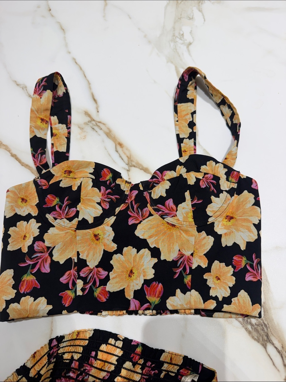 Agua Bendita Floral Black Crop Top & Skirt Set with Yellow Flowers - Picture 5 of 9